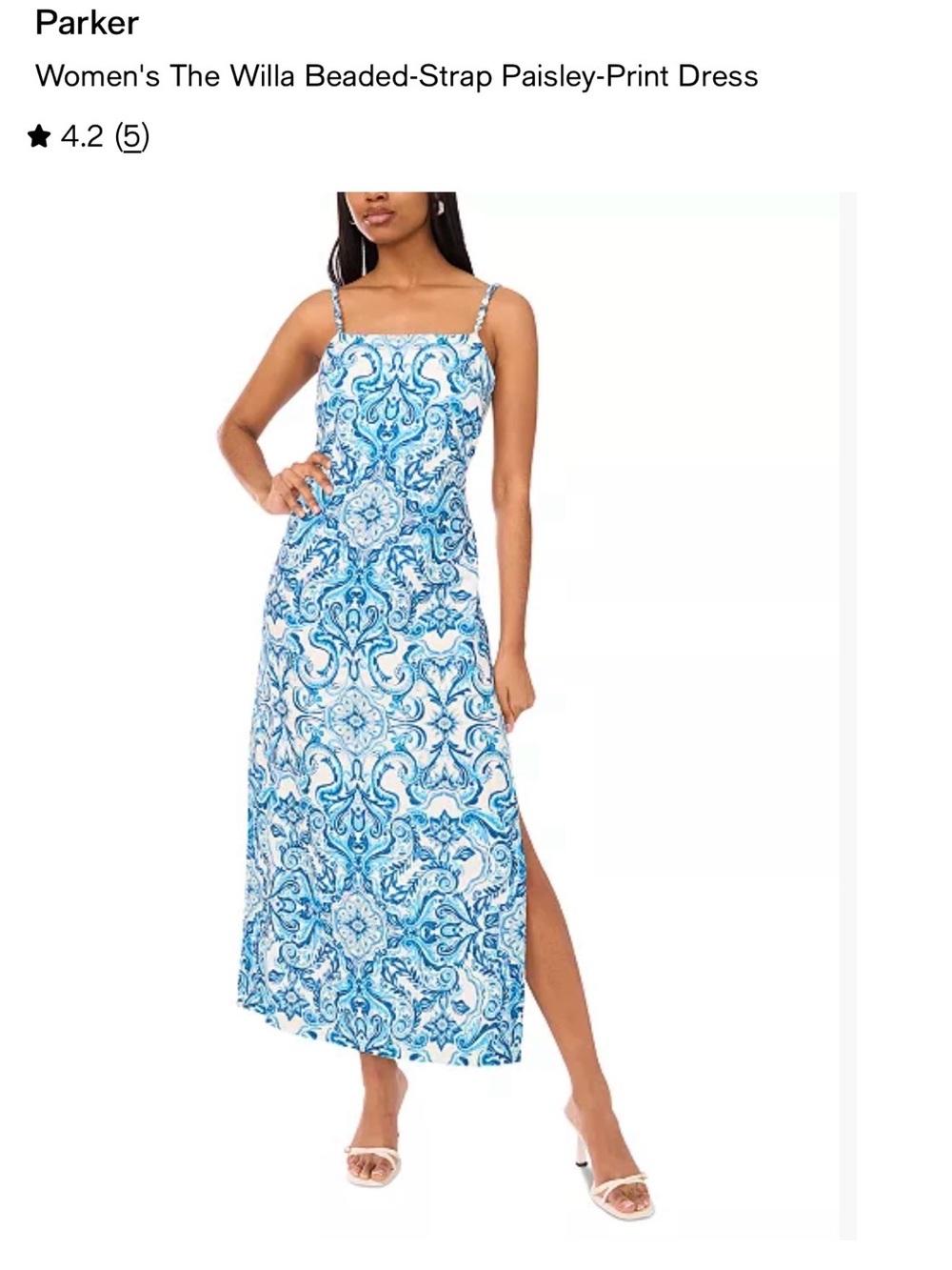 Parker Blue and White Paisley Beaded-Strap Maxi Dress
